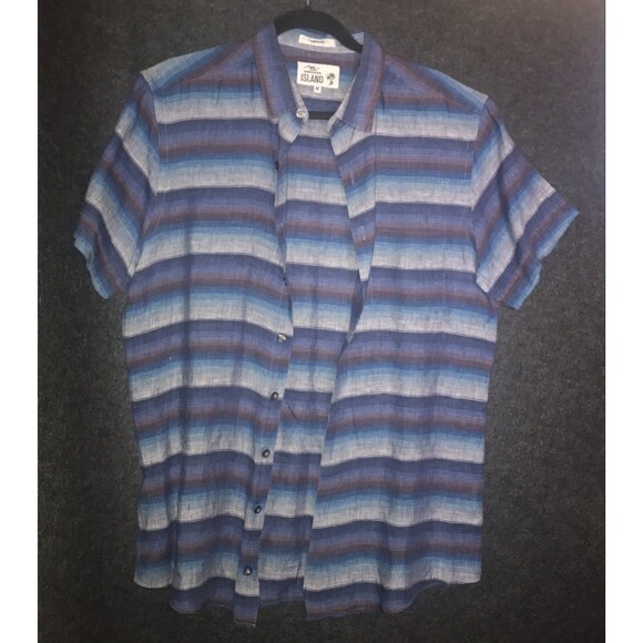 Rodd & Gunn Island Sports Fit Linen Button Up Shirt Men's Medium Blue Grey Purp - Picture 2 of 11